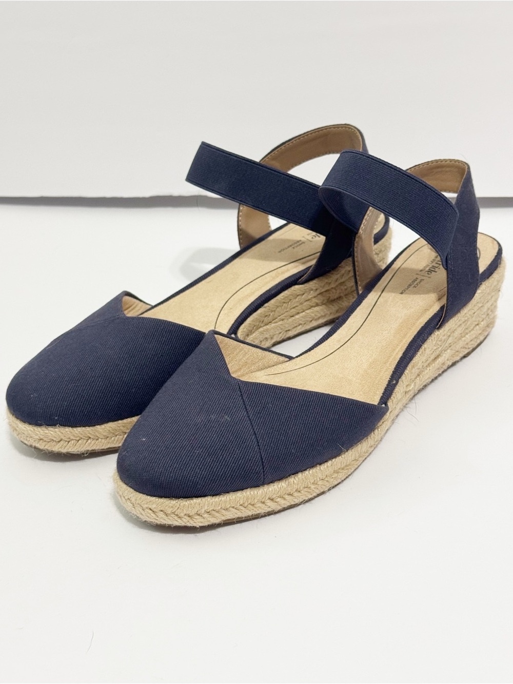 Life Stride Navy Espadrille Wedge Slingback size 9